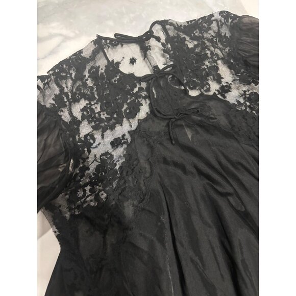 Vintage Eyeful The Flaums Small Lace Nylon Robe Cape Black Sheer Puff Sleeves - Picture 7 of 9